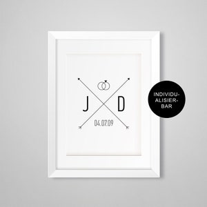 Wedding gift personalized poster with initials and wedding date, monogram, wedding guest gift, Valentine's Day, wedding ring image 3