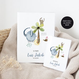 U-Heft Hülle und Impfpass personalisiert Set "Safari" – Untersuchungsheft Junge – Geschenk Geburt werdende Eltern – Schutzhülle – 3 Fächer