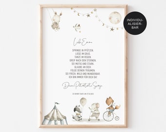 Godparent letter baptism "Circus" - baptism gift for godchild personalized - godparent certificate and gift for girls and boys - baptism letter - PDF