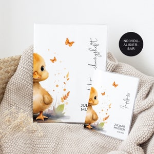 U-Heft Impfpass Hülle personalisiert "Ente" mit Namen – Geschenk Geburt Mädchen/Junge Neugeborenes – Geschenkidee Untersuchungsheft