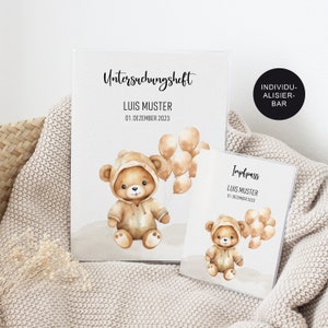 U-booklet cover and vaccination certificate "Bear" personalized with name for babies - gift for parents newborns for birth - protective cover examination booklet