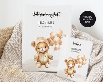 U-Heft Hülle und Impfpass "Bär" mit Namen personalisiert für Babys – Geschenk Eltern Neugeborene zur Geburt – Schutzhülle Untersuchungsheft