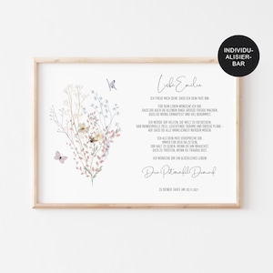 Patenurkunde Wiesenblumen personalisiert – Geschenk Taufe Mädchen – Patenbrief Patenkind – Taufgeschenk Patenonkel oder Patentante