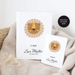 U-Heft Hülle "Löwe" mit Impfpass personalisiert – Untersuchungsheft und Impfpasshülle als Babygeschenk Geburt – Schutzhülle