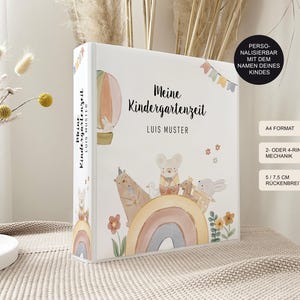 Kindergarten Ordner Regenbogen Doodle personalisiert mit Namen als Geschenk / Sammelmappe und Ringordner für Krippe Schule oder Kita / A4
