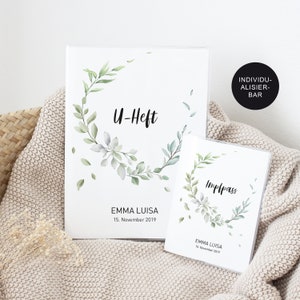 UHeft Hülle Impfpass "Eukalyptus" personalisiert – Untersuchungsheft Mädchen Junge – Impfpasshülle Kind – Schutzhülle – Babygeschenk Geburt