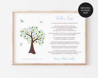 Godparent letter baptism "Tree of Life" personalized - baptism gift for godchild - godfather certificate for boy - baptism letter