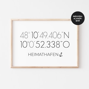 Coordinates picture "Home port" - personalized poster home with address - gift for moving in or moving - housewarming gift