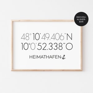 Coordinates picture &quot;Home port&quot; – personalized poster home with address – gift for moving in or moving out – housewarming gift