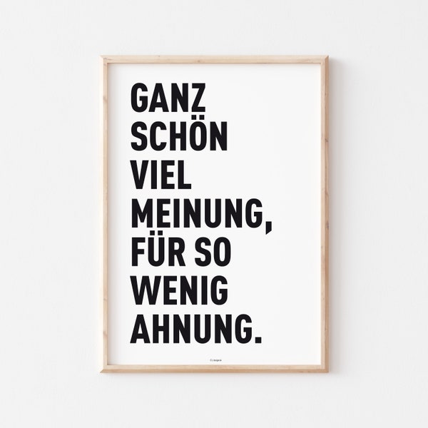 Poster Spruch Lustig "Ganz schön viel Meinung" – Schwarz Weiß – Büro – Einweihungsgeschenk – Poster Typo