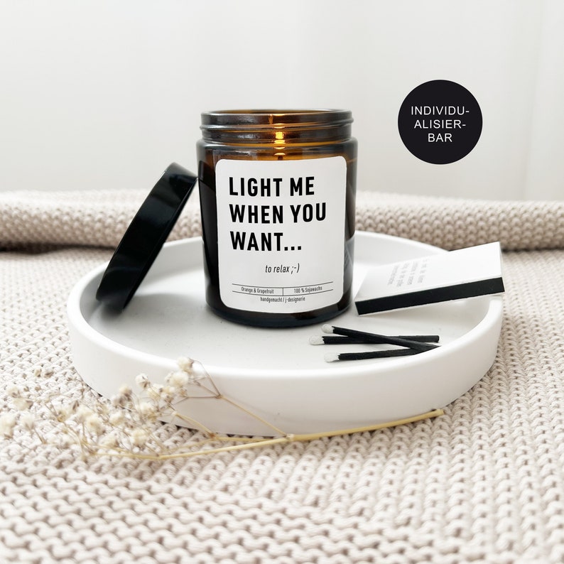 Funny candle in a glass with the saying Light me... Gift for couples, partners, boyfriends, husbands or wives for their birthday and Valentine's Day image 1
