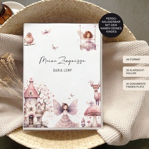 Zeugnismappe "Fairy" personalisiert mit Namen für Mädchen als Geschenk zur Einschulung Grundschule / Sammelmappe und Dokumentenmappe / A4