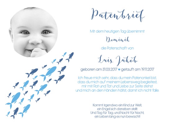 Patenbrief Fisch Personalisiert Als Geschenk An Die Paten Oder Etsy