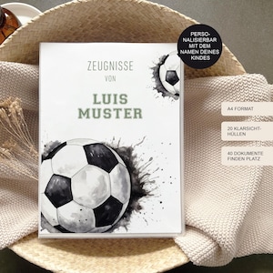 Mappe Zeugnis FUSSBALL personalisiert mit Namen für Jungen als Geschenk Einschulung Grundschule / Sammelmappe und Dokumentenmappe / A4