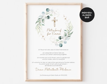 Personalized eucalyptus baptismal certificate, a baptism gift for the godchild from godmother or godfather, a baptismal certificate as a keepsake