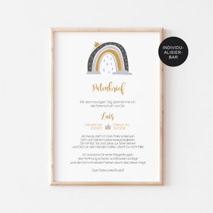 Personalized sponsorship letter "Rainbow" for baptism - baptism gift for the godchild - sponsorship certificate or baptism letter digital for boys