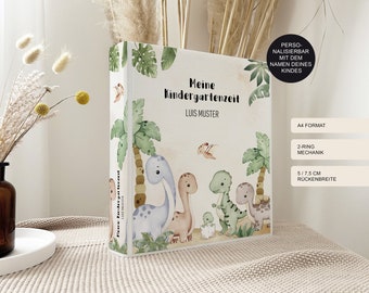 Personalized "Dinosaurs" Kindergarten Folder with Name as a Gift / Collection Folder and Ring Binder for Nursery, School or Daycare / DIN A4
