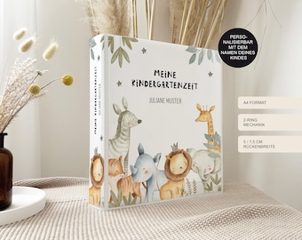 Kindergarten Ordner "Safari2" personalisiert mit Namen als Geschenk / Sammelmappe und Ringordner für Krippe Schule oder Kita / DIN A4