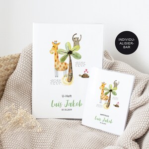 U-Heft Hülle und Impfpass personalisiert Set "Giraffe" – Untersuchungsheft Junge – Geschenk Geburt werdende Eltern – Schutzhülle – 3 Fächer