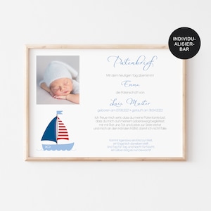 Patenbrief "Schiff" personalisiert als Geschenk zur Taufe vom Patenkind an Patenonkel oder Patentante – Patenurkunde und Taufbrief