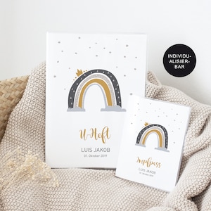 U-Heft Hülle mit Impfpass "Regenbogen" personalisiert mit Namen im Set – Untersuchungsheft für Mädchen oder Jungen – Babygeschenk Geburt