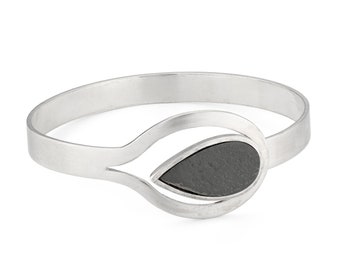 Maricela by Fedha - elegant sterling silver slate bangle, teardrop shape, polished or satin finish