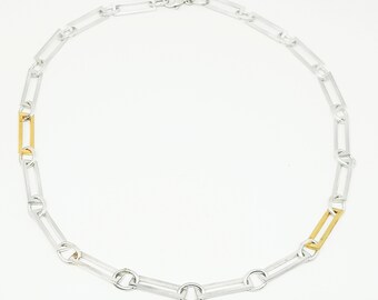 Elena by Fedha - geometric sterling silver and vermeil chain necklace, rectangular links