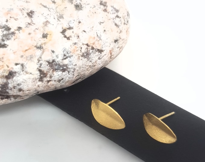 Hoja by Fedha - textured, shaped, vermeil leaf earrings, sterling silver plated with gold