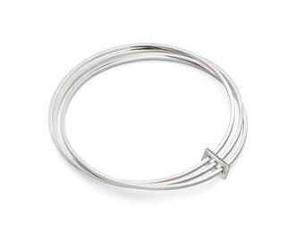Isidora by Fedha - stylish set of three polished silver bangles with silver link, sophisticated and understated