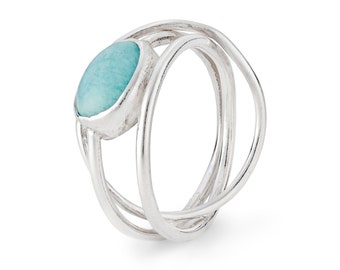Rusa by Fedha - rigid sterling silver Russian wedding ring set with an oval amazonite cabochon, customised, statement ring, bespoke