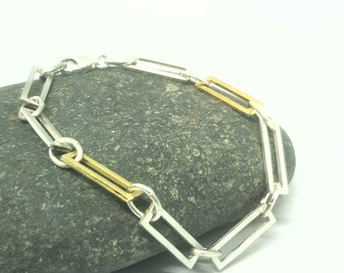 Gaviria by Fedha - geometric sterling silver and gold vermeil bracelet - rectangular chain links