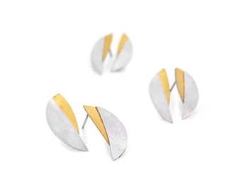 Esperanza by Fedha - sterling silver and Keum Boo gold overlaid quarter-moon stud earrings