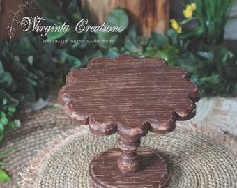 Distressed Brown Flower-Shaped Wooden Cake Stand. Photography Prop, Home Decor
