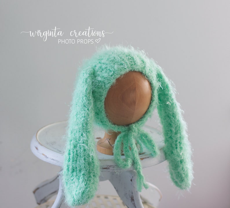 Hand-knitted Fuzzy Bunny Bonnet: Mint Peach, Long Ears (6-12 Months) - Etsy