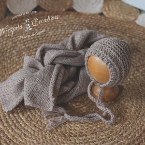 Wrap and Bonnet Set - Newborn - Oat Colour - Handmade - Ready to Send - Photography Prop
