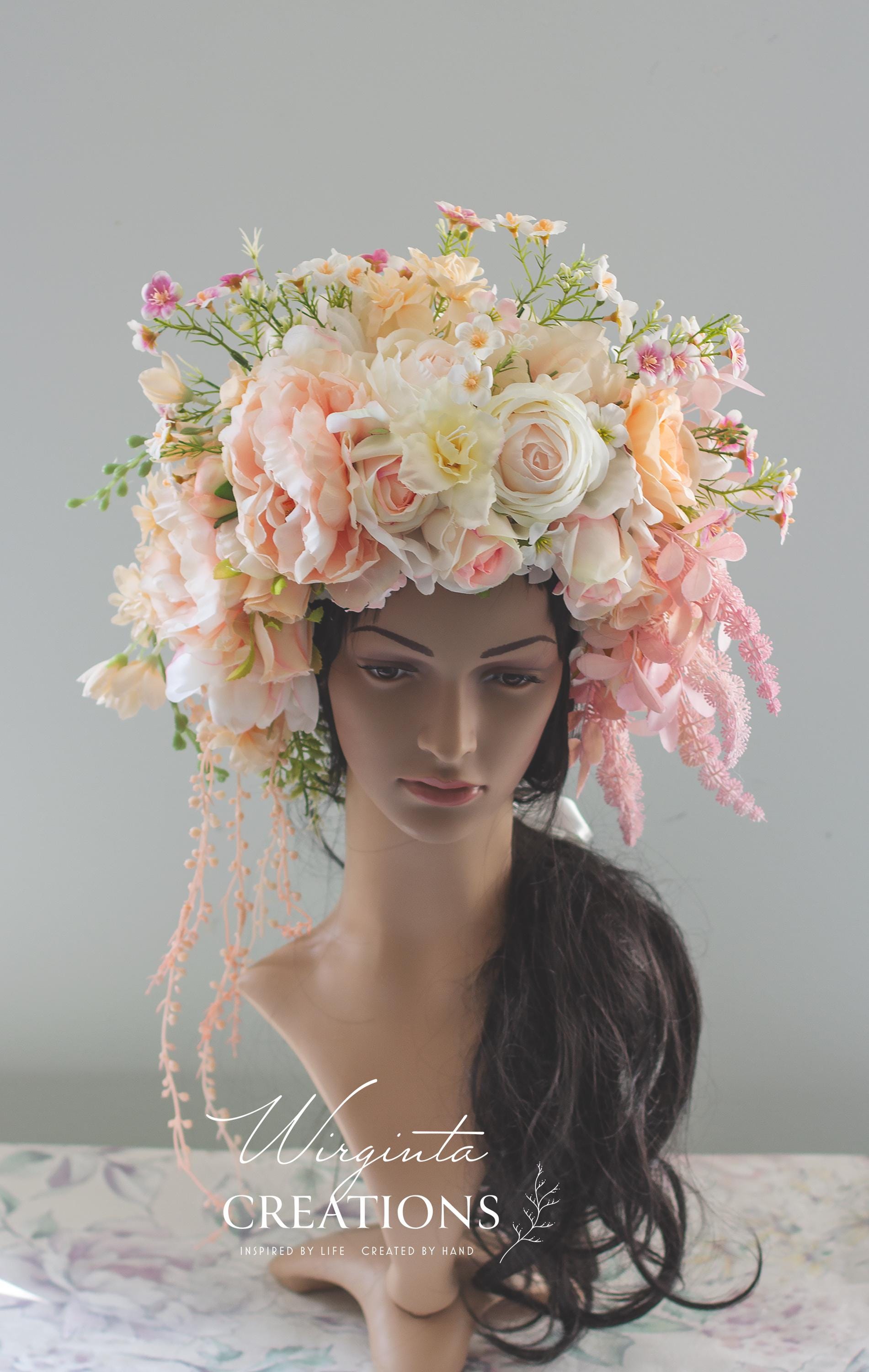 Fun Floral Fascinator Headband Headpiece with Pink and Cream Accents Cream Ivory Blush Pink Light Pink Flower Fascinator Feather  main image 4