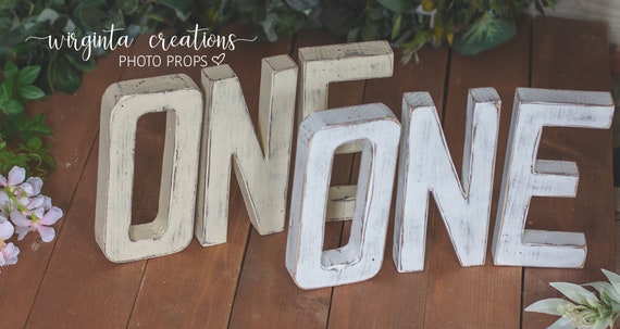 Distressed Wooden Letters ONE: First Birthday Cake Smash Prop
