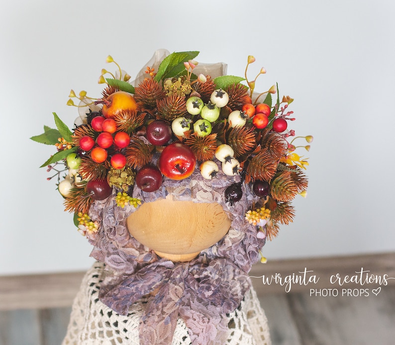 sitter Ready to send photo prop Autumn 6-12 months old winter Muted colours Flower bonnet