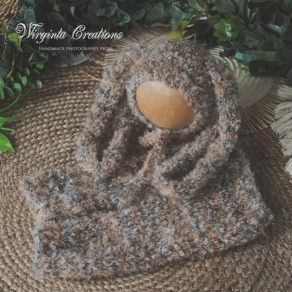Knitted Bunny Bonnet and Matching Shorts for 6-12 Months Old | Grey-Brown Colour | Photography Outfit
