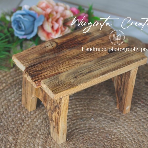 Handcrafted wooden bench. Natural wood, brown, rustic looks. Ready to send