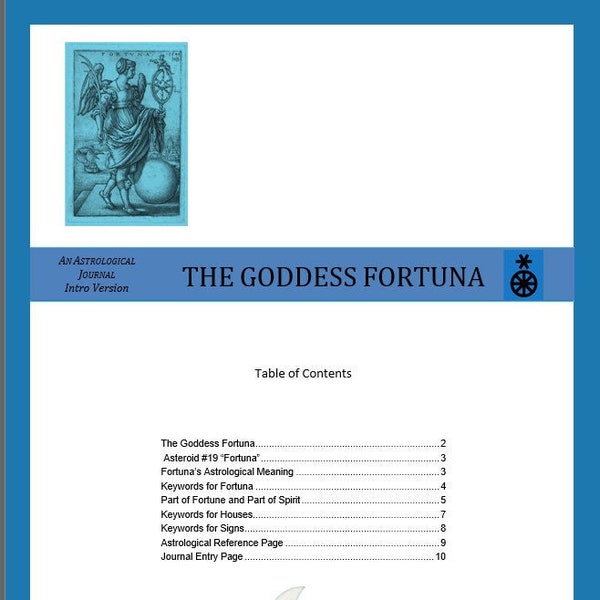 Goddess Fortuna Journal, Astrology, Fortuna, Goddess, Part of Fortune, Instant Download