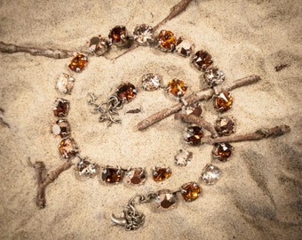 DESERT MIRAGE 8mm fall necklace, Browns, Golds and Oranges, Crystal fall necklace, Autumn colors