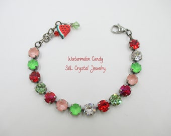 WATERMELON CANDY 8mm Green, Red, Pink Crystal Bracelet, Juicy Summer Colors, Colorful Summer Bracelet, Item no. 1282