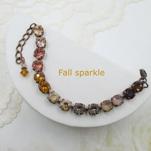 Fall Fashionista ~ 8mm Genuine Crystal Bracelet, Brown, Orange, Peach, Cappuccino, Fall Bracelet, Warm Fall Colors, Autumn Awesomeness