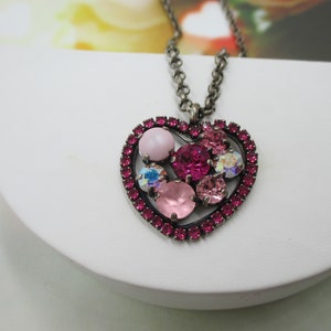 Crystal pink heart pendant, Crystal heart, Pink necklace, crystal pendant necklace, heart necklace
