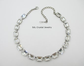 I AM WOMAN ~ Emerald Cut Crystal Necklace, Clear Premium Crystals, Octagon Cut Necklace, Bridal Necklace, item 1268