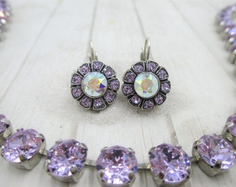 Floral Earrings, Crystal Lavender and AB Crystal Earrings, Purple Crystal Earrings, Flower Earrings, Crystal AB and Violet