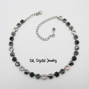 OVERCAST SKIES 8mm Black, Grey and Clear Crystal Necklace, Sparkling Black Necklace, Genuine Austrian Crystals, Classic Color Necklace
