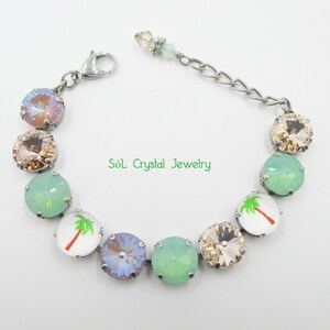 BENEATH THE PALMS ~ 12mm Summer Bracelet, Palm Trees, Pacific Opals, Cappuccino, Champagne, Fun Beachy Bracelet, Summertime Fun