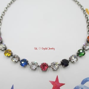 Birthday Girl Necklace, 8mm Colorful Crystal Necklace, Short Crystal Necklace, Clear and Colorful Crystals